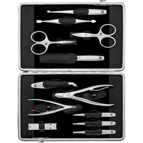 Zwilling Maniküre Pediküre Set 12tlg. mit Kompakt-Nagelknipser, Leder, Schwarz