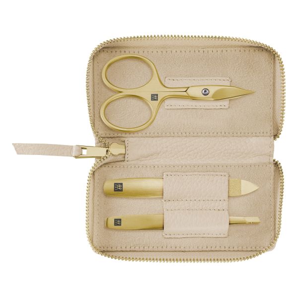 Zwilling Maniküre Pediküre Set 3tlg. mit Kombi-Nagelschere, Leder, beige