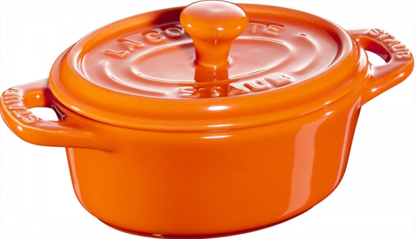 Staub Keramik 6 er Set Mini Cocotte, oval orange 11 cm Ceramic