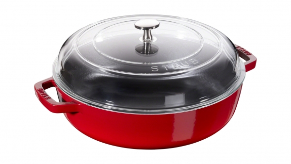 Staub Kochgeschirr Braisers Multifunktionsbräter mit gewölbten Glasdeckel, rund, 28 cm, kirschrot