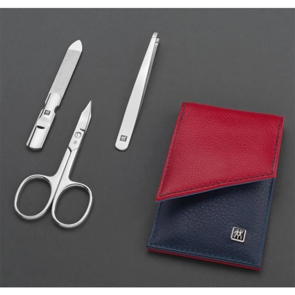 Zwilling CLASSIC INOX hochwertige Etui aus 3-farbigem Leder, 3 tlg.mit Nagelschere, Multicolor