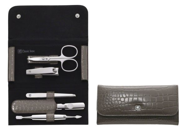 ZWILLING® Classic Inox Druckknopf-Etui, Manicure Etui Nagelpflegeset taupe, 5-tlg.