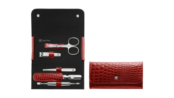 Zwilling ZWILLING® Classic Inox Druckknopf-Etui, Manicure Etui Nagelpflegeset rot, 5-tlg.