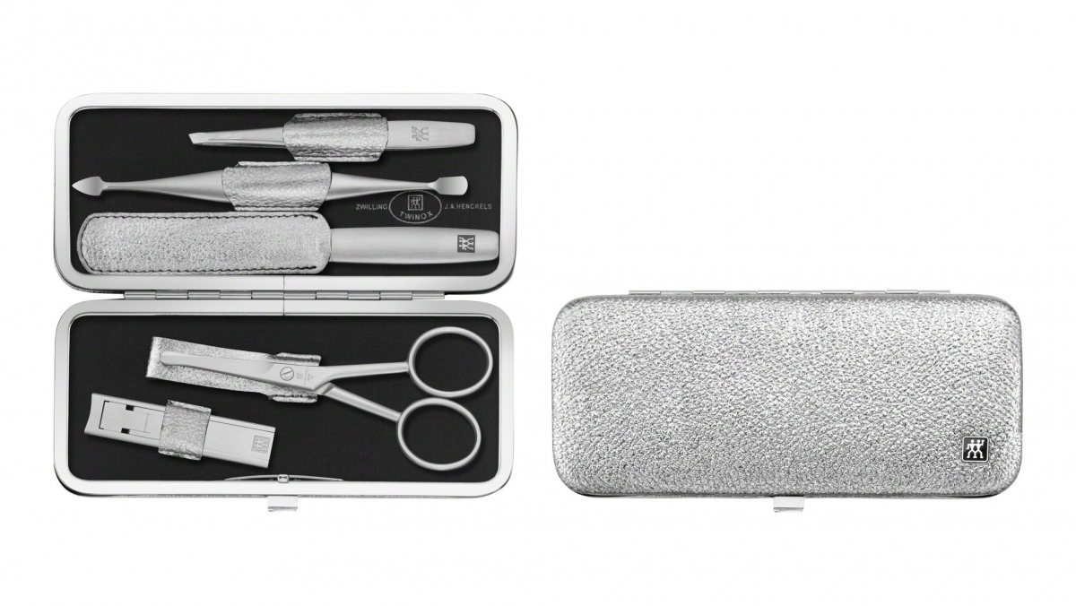 TWINOX mit Zwilling Manicure-Set Nasenhaarschere, Nagelknipser Silber Rahmen-Etui,5-tlg.