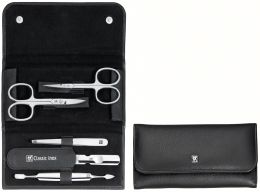 Zwilling CLASSIC INOX Maniküreset Manicure Etui Nagelpflege Druckknopf-Etui, Rindleder, schwarz, 5-tlg.